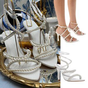 🆕 AJE 🧿 NWOB Alba Pearl Sculptural Heel, White - Sz 40 US 10